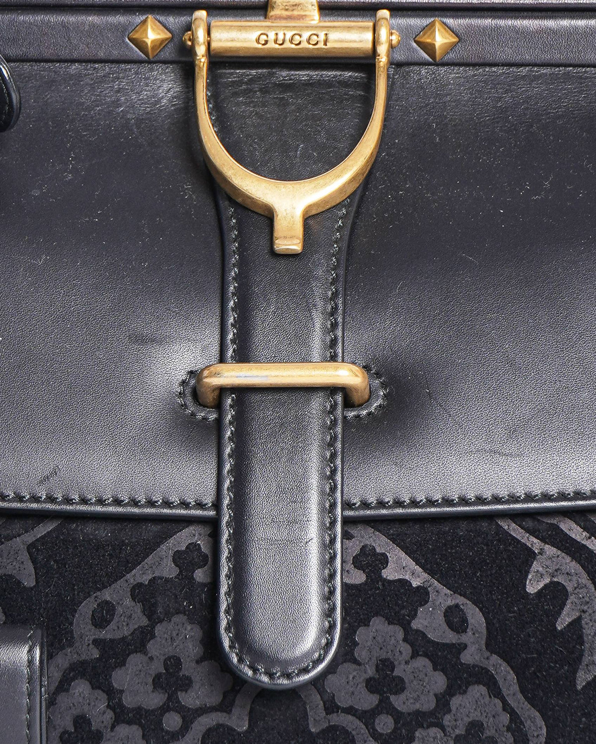 Gucci Black Leather And Suede Lady Stirrup Top Handle Bag
