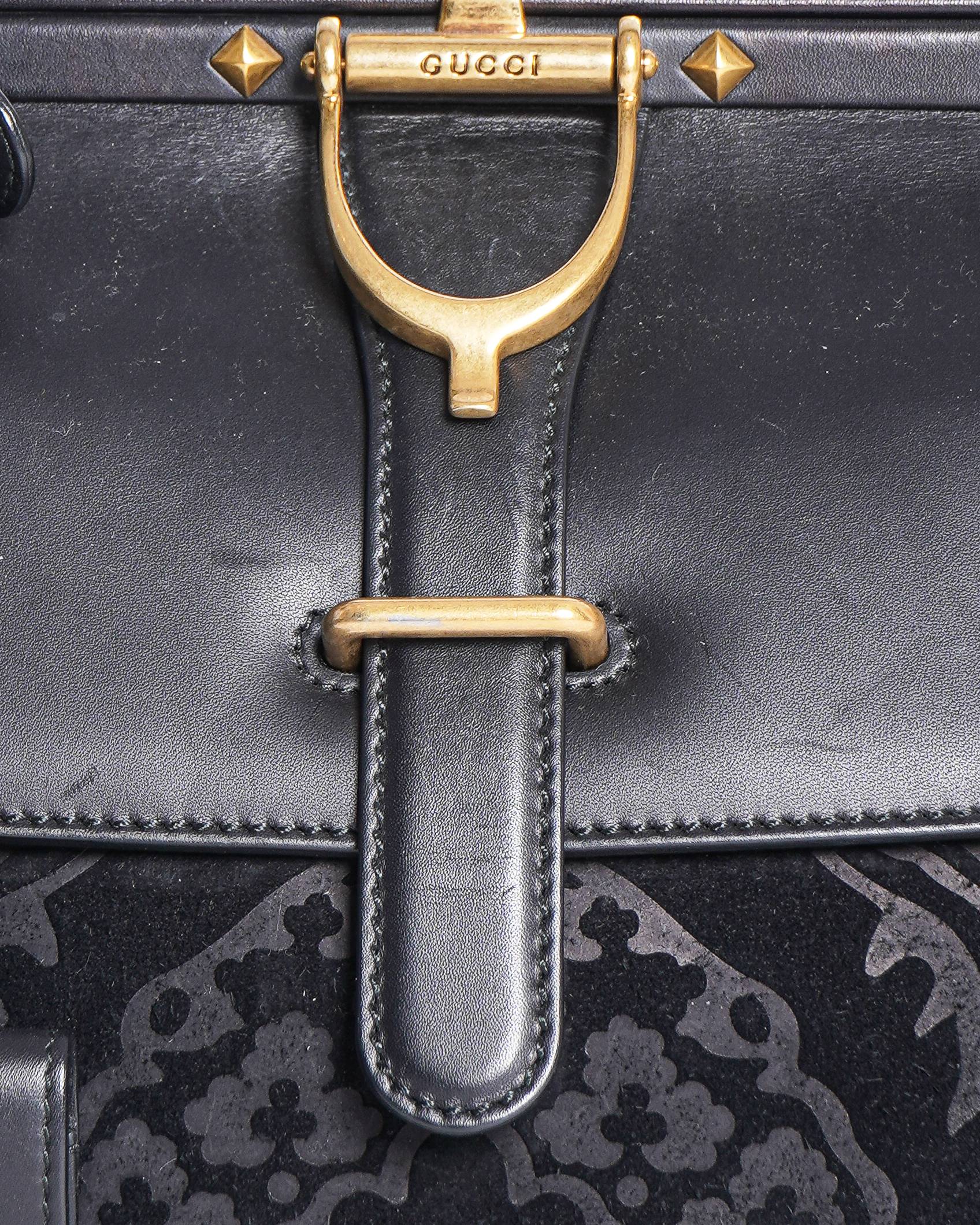 Gucci Black Leather And Suede Lady Stirrup Top Handle Bag
