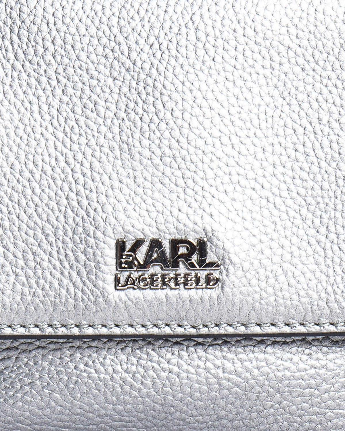 Karl Lagerfeld Metallic Silver Pebbled Leather Flap Crossbody Bag