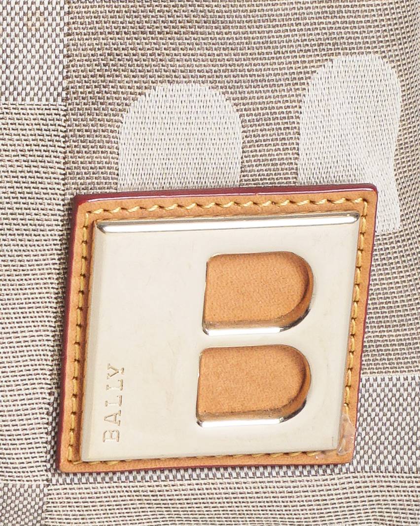 Bally Jacquard Logo Canvas Satchel Bag in Tan & Grey