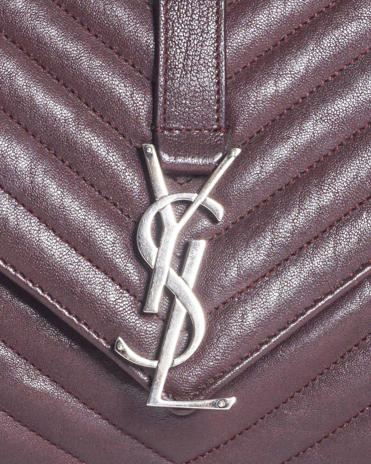 Yves Saint Laurent Burgundy Chevron Quilted Leather Monogram Medium Bag