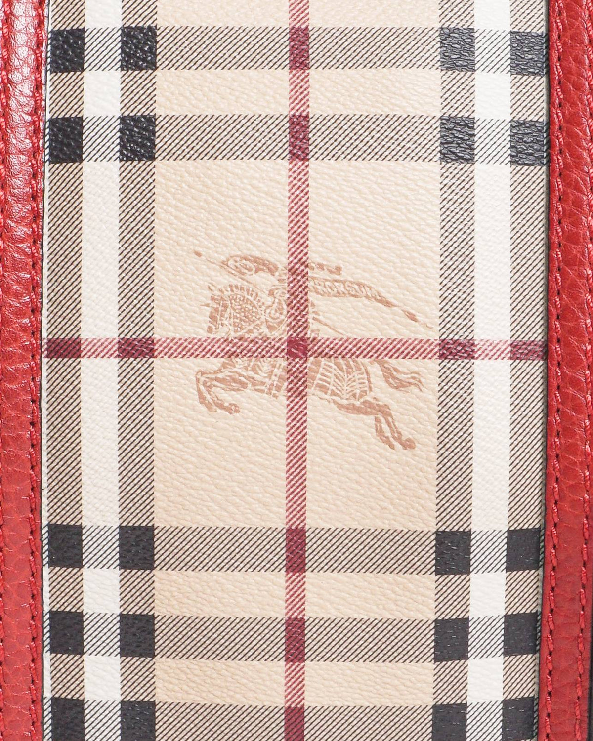 Burberry Haymarket Check White Leather Trim Top Handle Bag