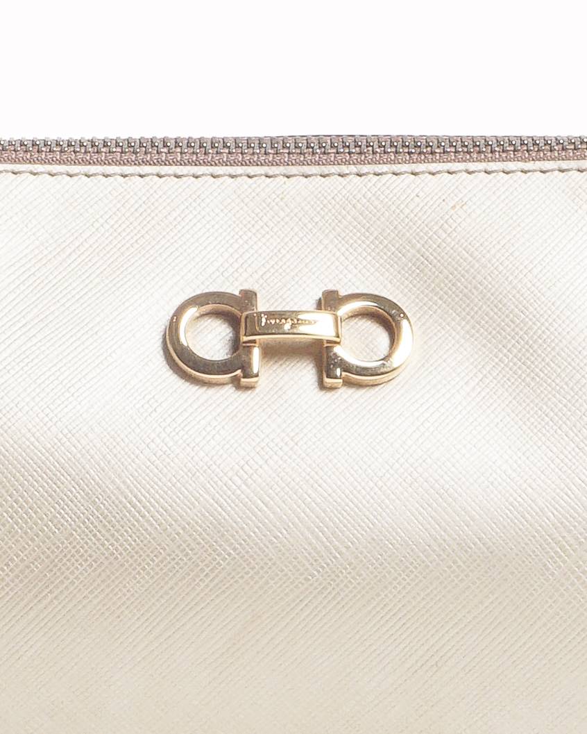 Salvatore Ferragamo Champagne Saffiano Leather Gancini Shoulder Bag