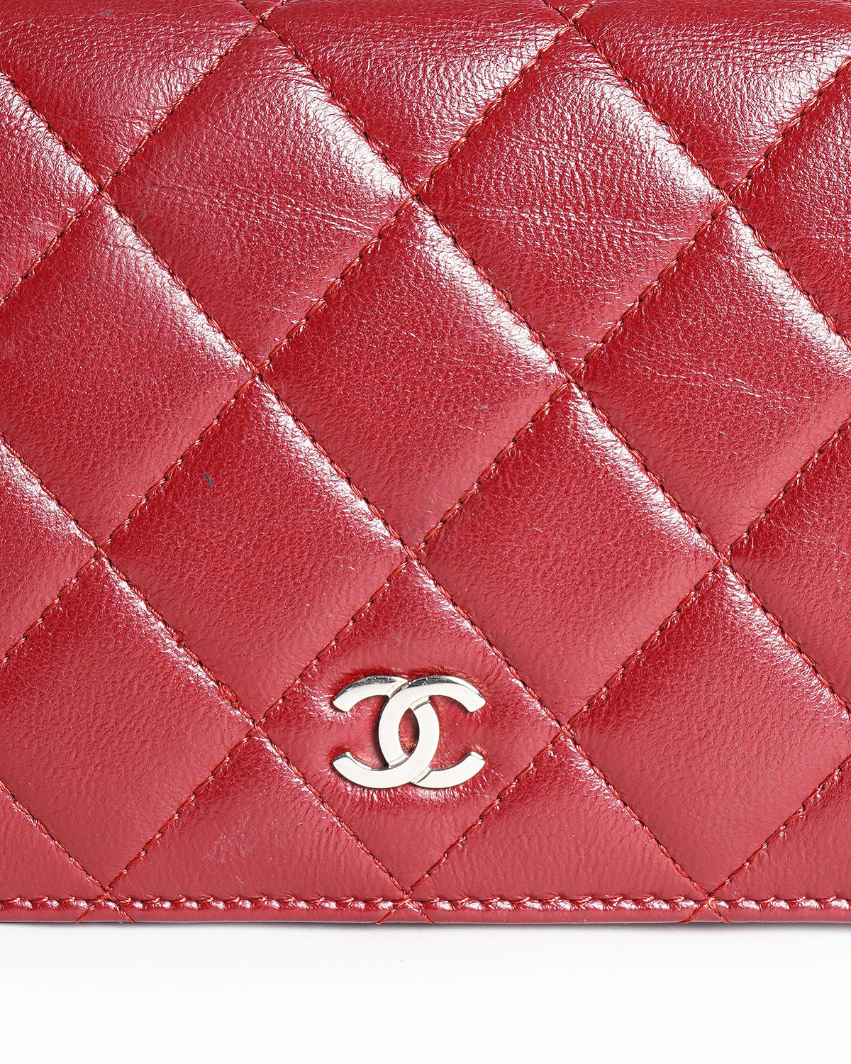 Chanel Red Quilted Leather Yen Continental Wallet