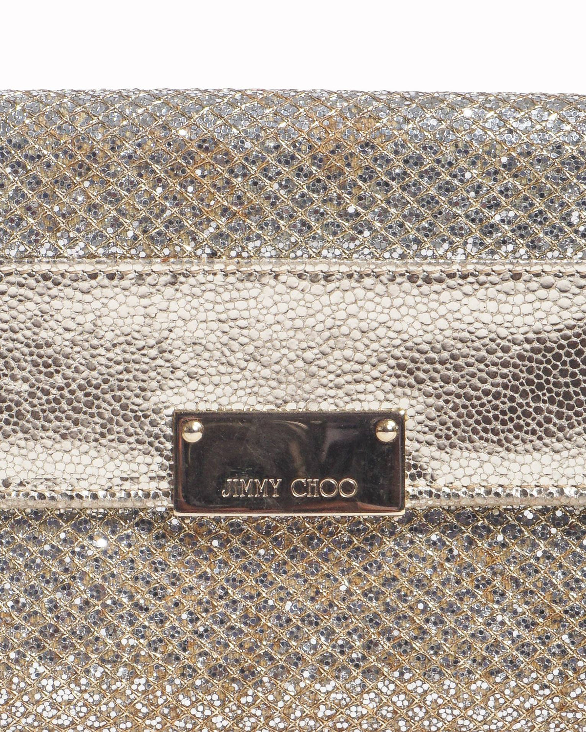 Jimmy Choo Champagne Gold Glitter Leather Flap Clutch