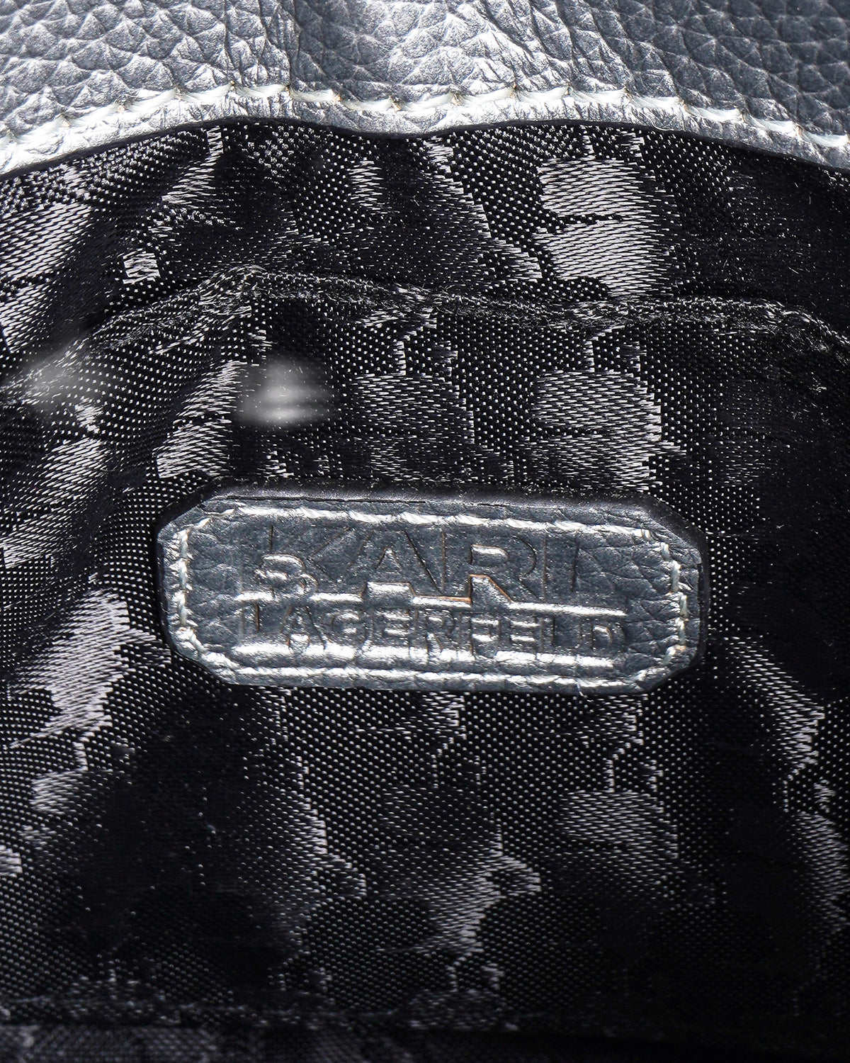 Karl Lagerfeld Metallic Silver Pebbled Leather Flap Crossbody Bag