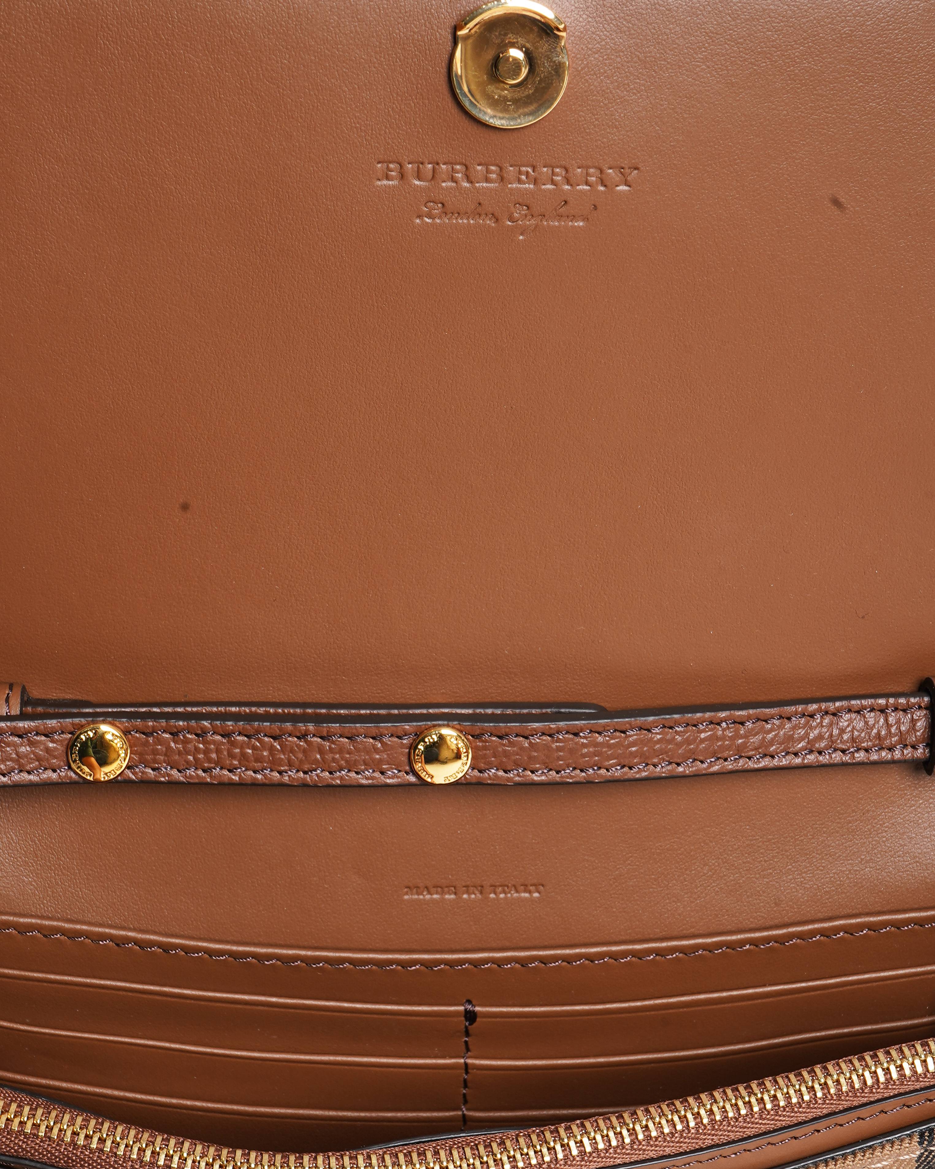 Burberry Brown Leather & Vintage Check Hampshire Crossbody Bag