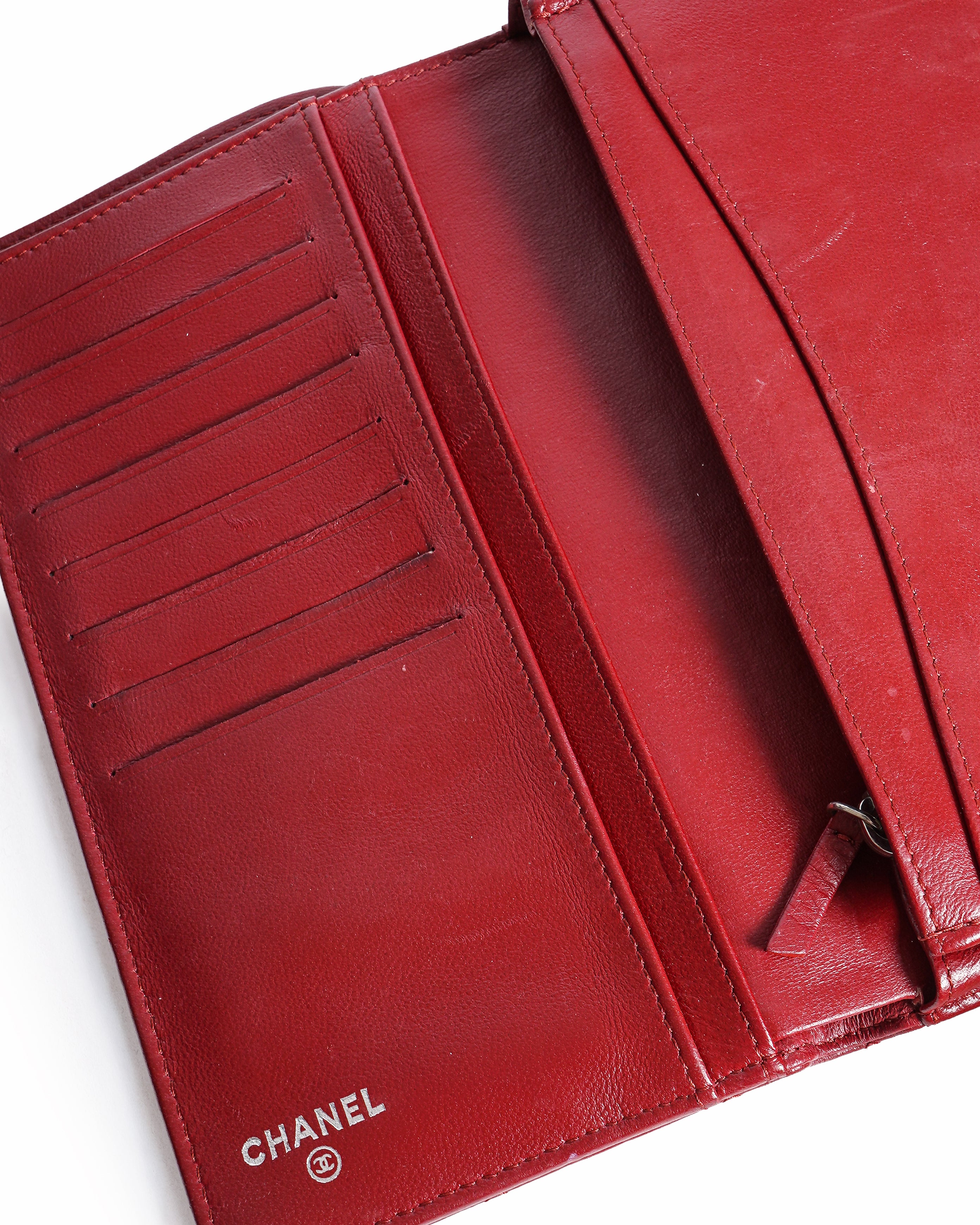 Chanel Red Quilted Leather Yen Continental Wallet