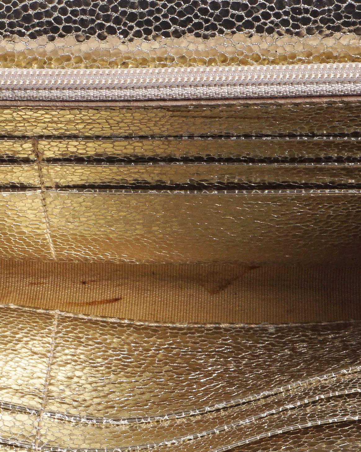 Jimmy Choo Champagne Gold Glitter Leather Flap Clutch