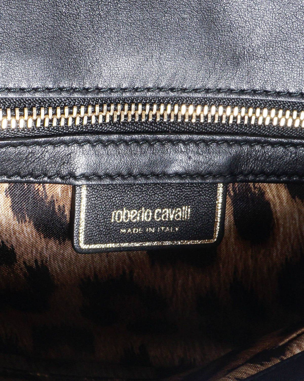 Roberto Cavalli Black Snake Embossed Panther Head Chain Bag