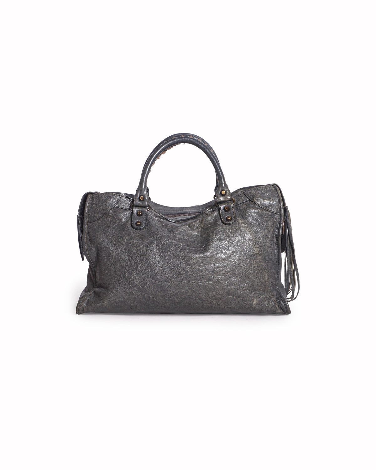 Balenciaga Motocross City Bag in Distressed Grey Arena Leather