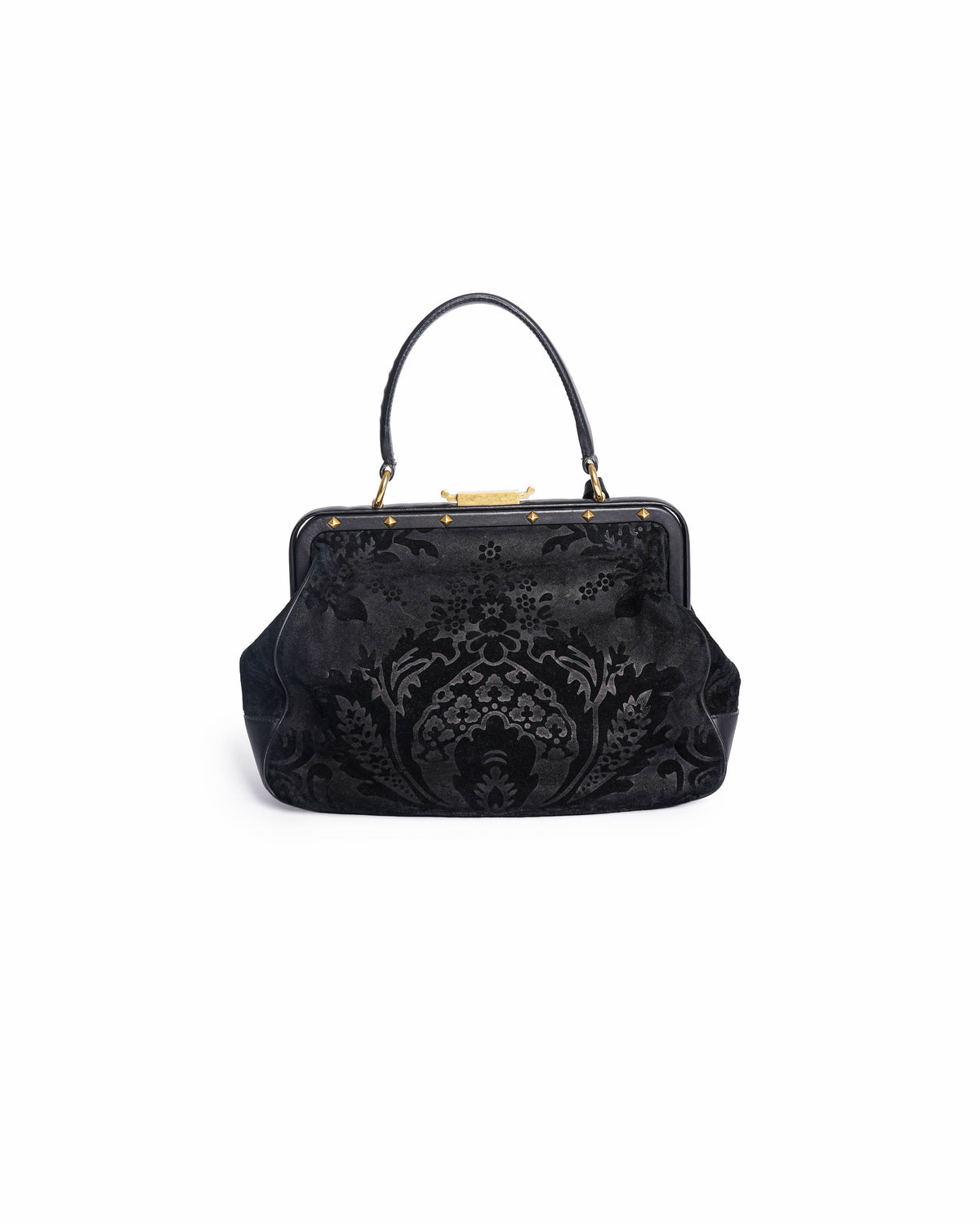 Gucci Black Leather And Suede Lady Stirrup Top Handle Bag