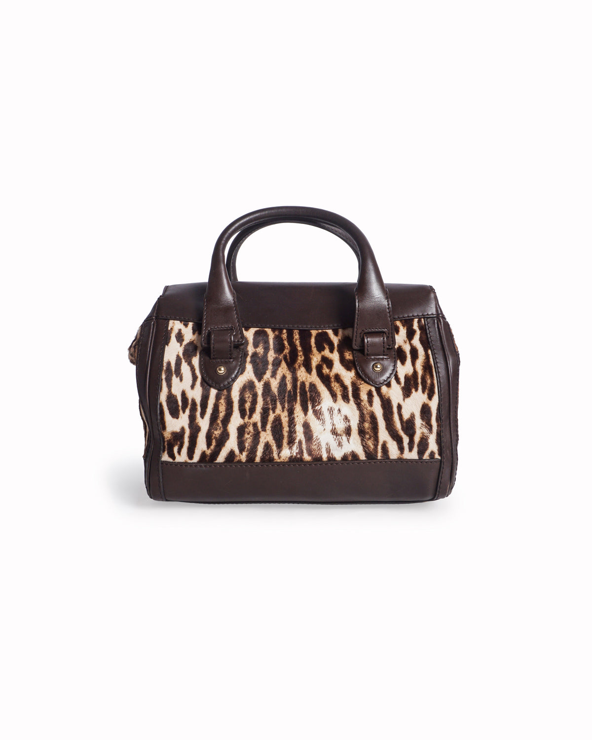 Gucci Brown Leather Leopard Print Calf Hair Satchel Bag