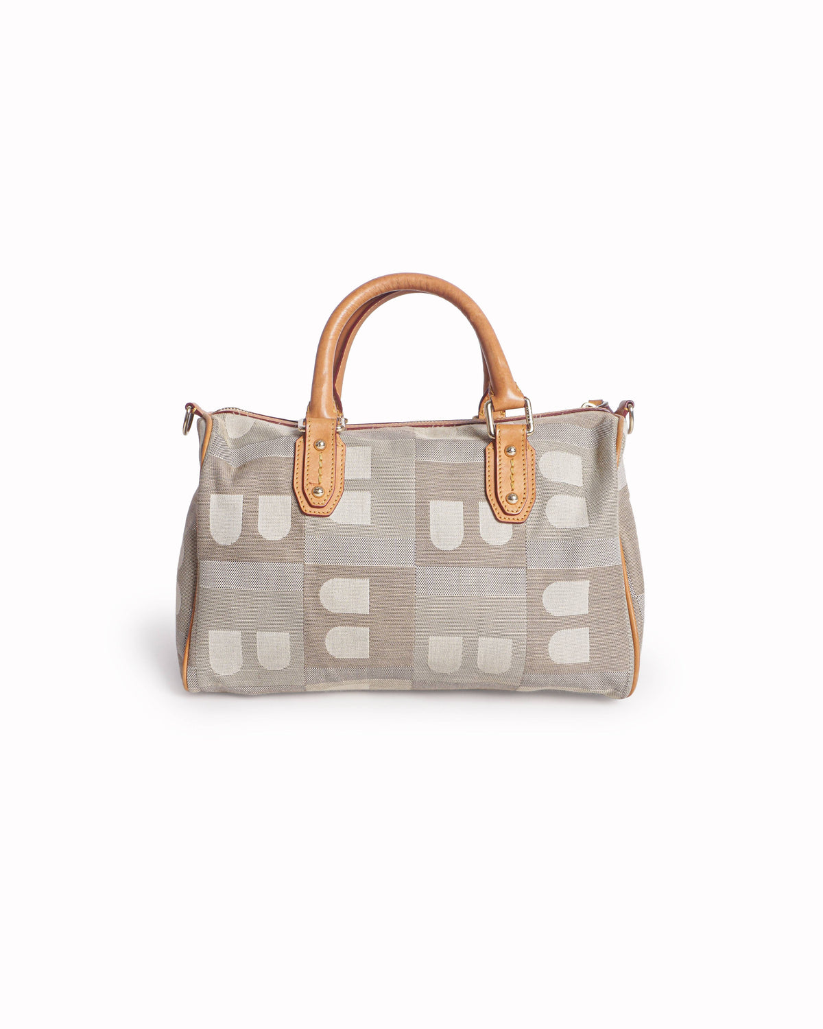 Bally Jacquard Logo Canvas Satchel Bag in Tan & Grey