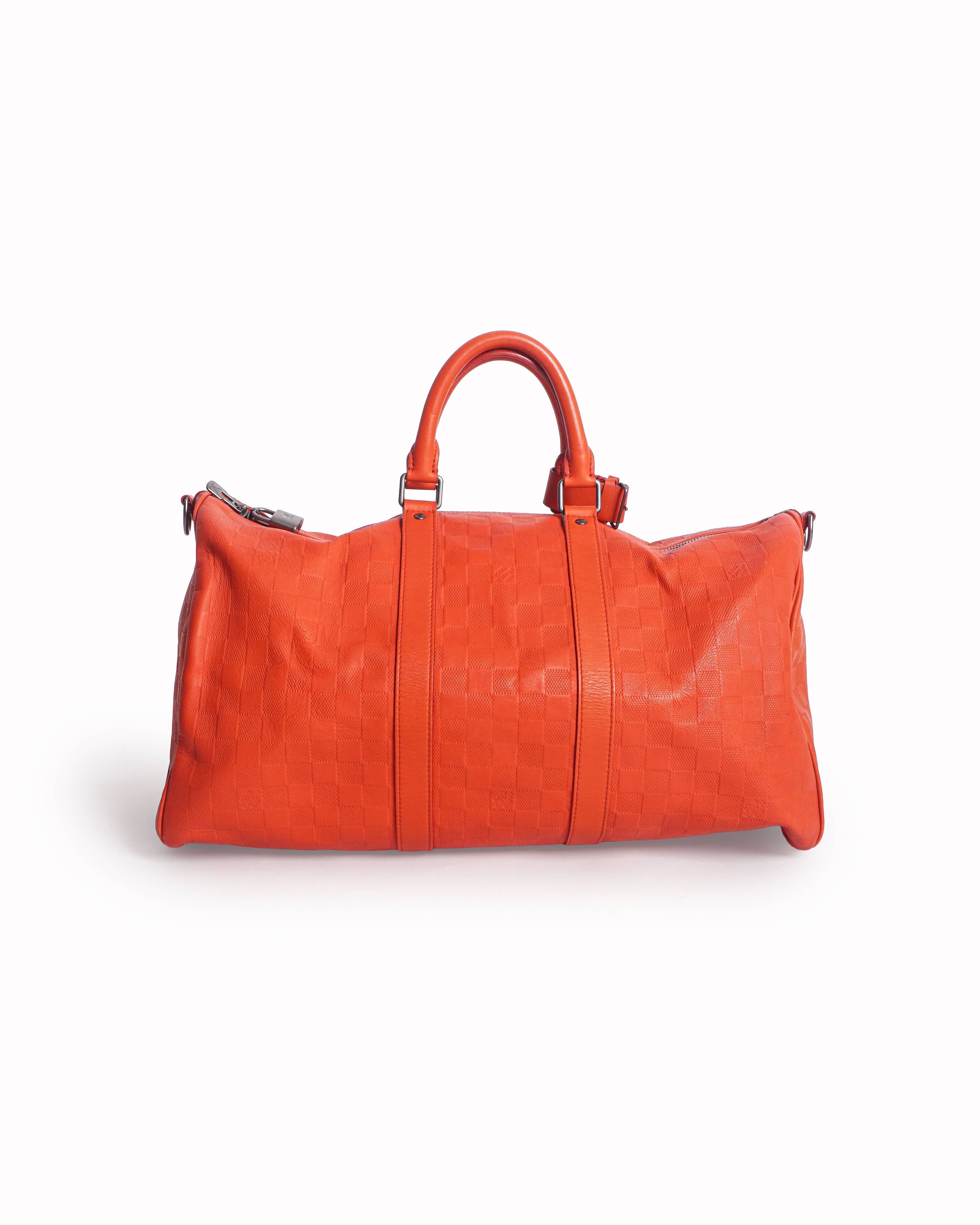 Louis Vuitton Red Damier Infini Leather Keepall Bandoulière Bag