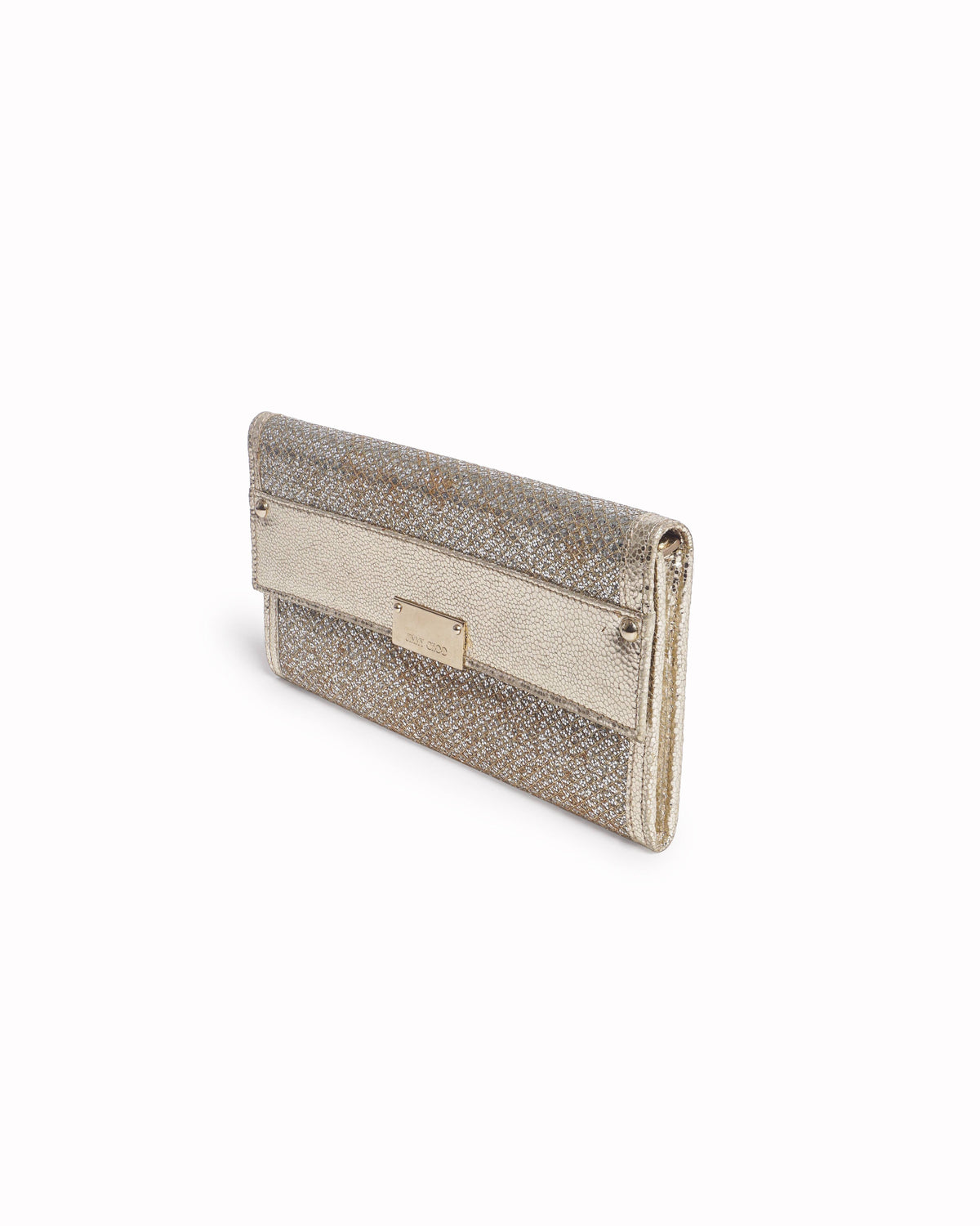 Jimmy Choo Champagne Gold Glitter Leather Flap Clutch