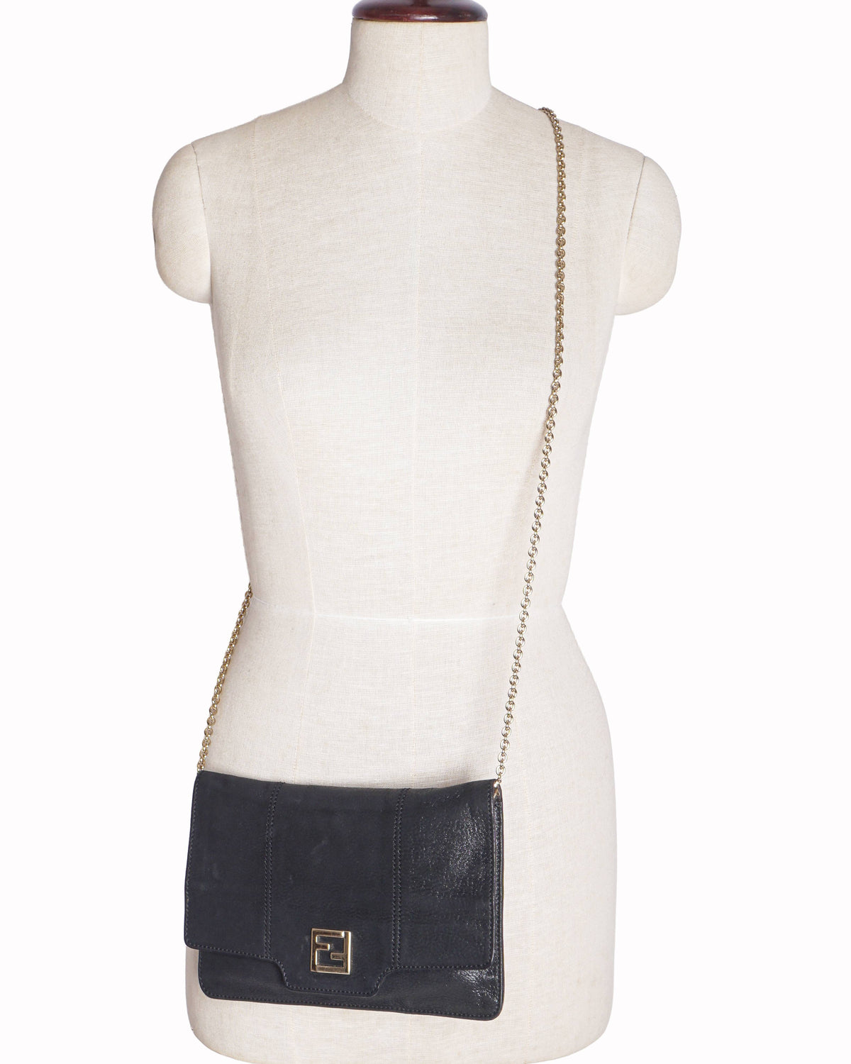 Fendi Black Nubuck FF Flap Crossbody Bag
