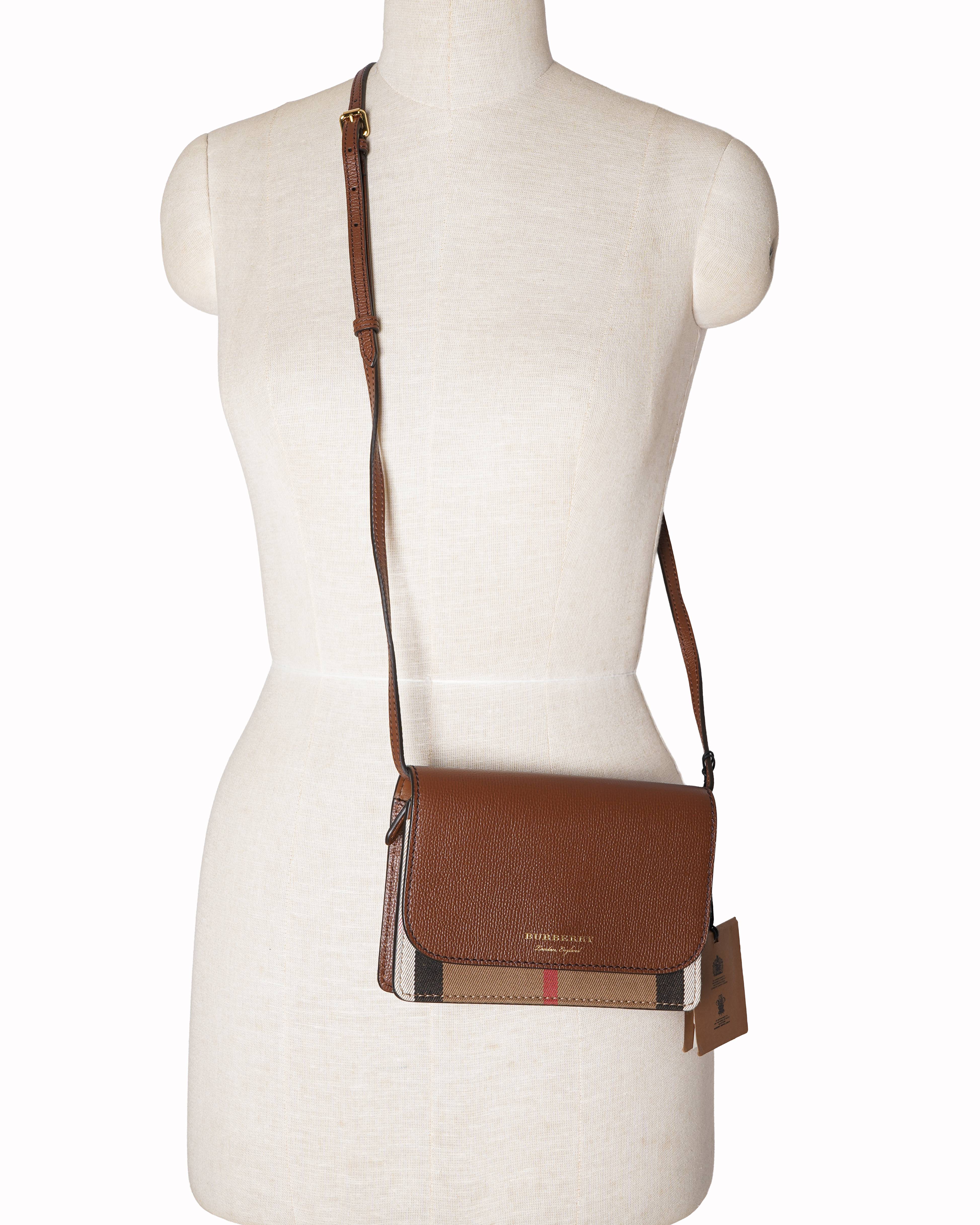 Burberry Brown Leather & Vintage Check Hampshire Crossbody Bag
