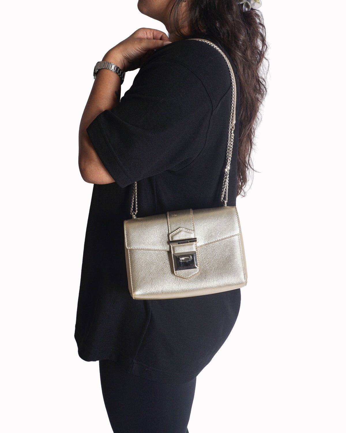 Jimmy Choo Metallic Gold Leather Shoulder Bag