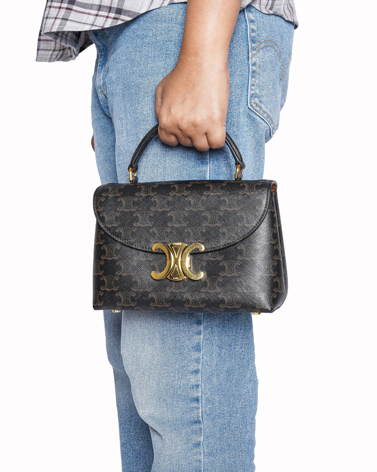 Celine Triomphe Canvas and Calfskin Top Handle Bag