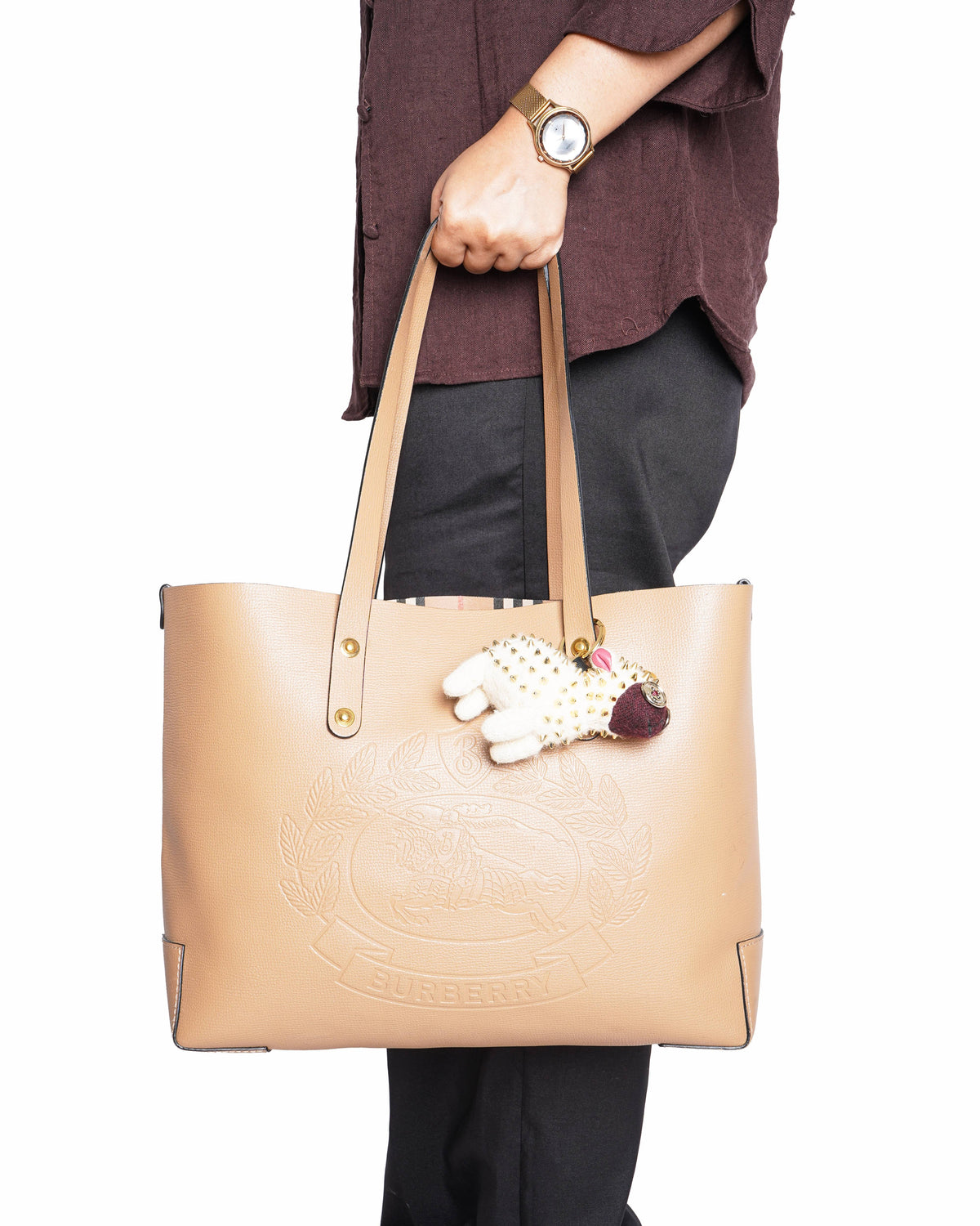 Burberry Crest Embossed beige tote bag