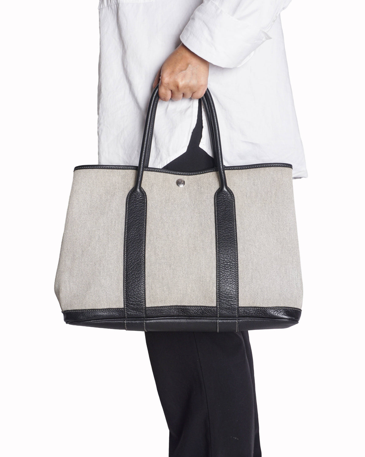 Hermès Garden Party 36 Natural Canvas & Black Leather Tote