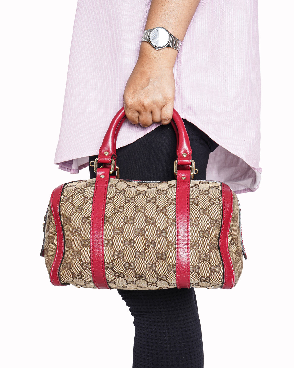 Gucci Beige/Red GG Canvas And Leather Joy Boston Bag