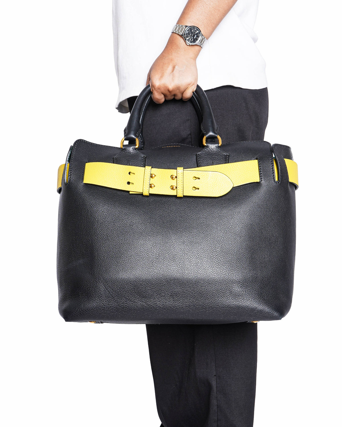Burberry Black/Green/Yellow Pebbled Leather Medium Belt Bag