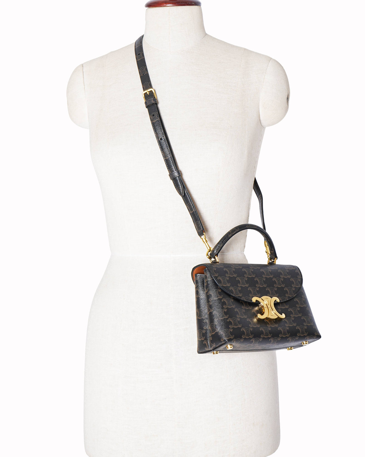 Celine Triomphe Canvas and Calfskin Top Handle Bag