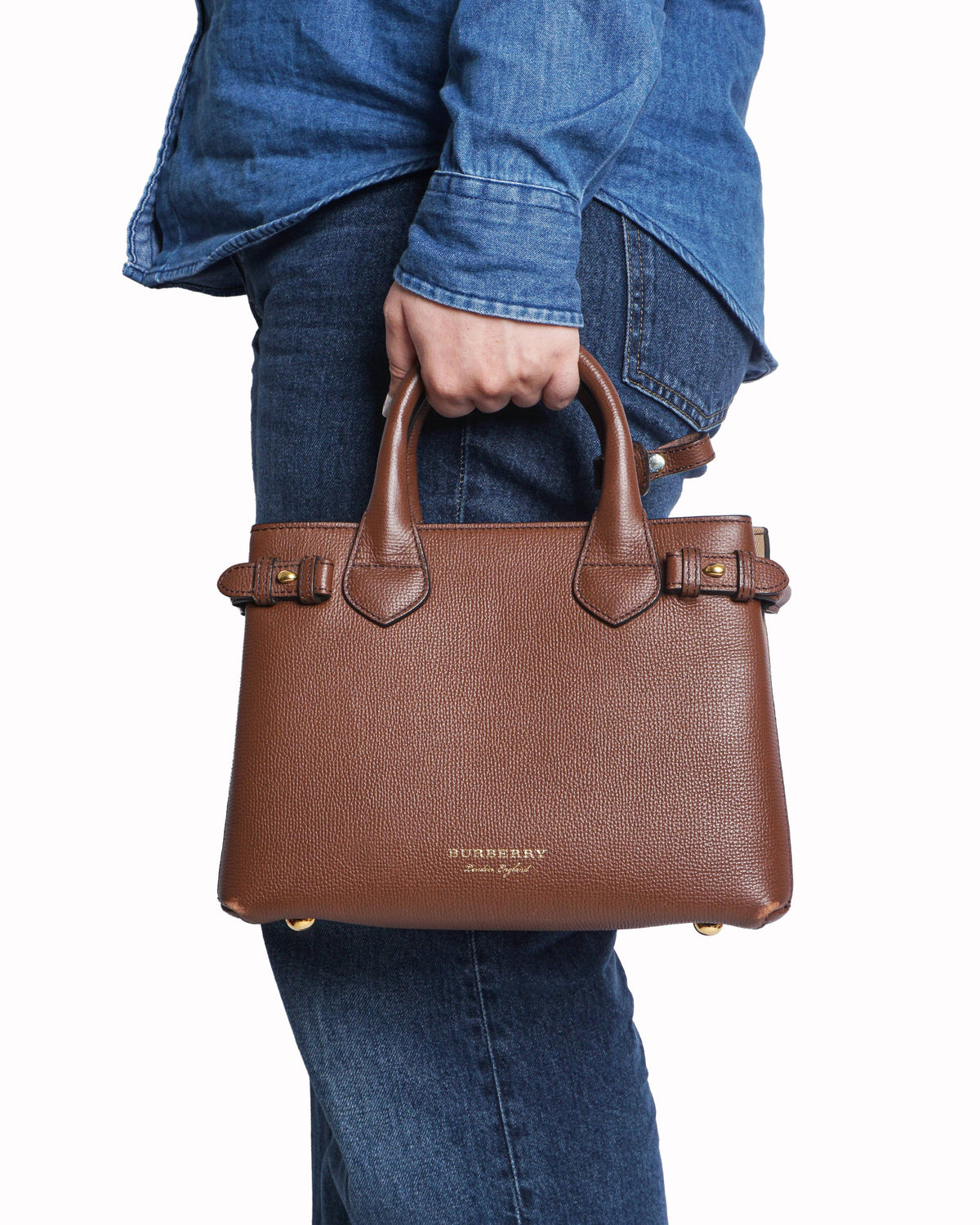 Burberry Small Banner Brown Leather Top Handle Bag