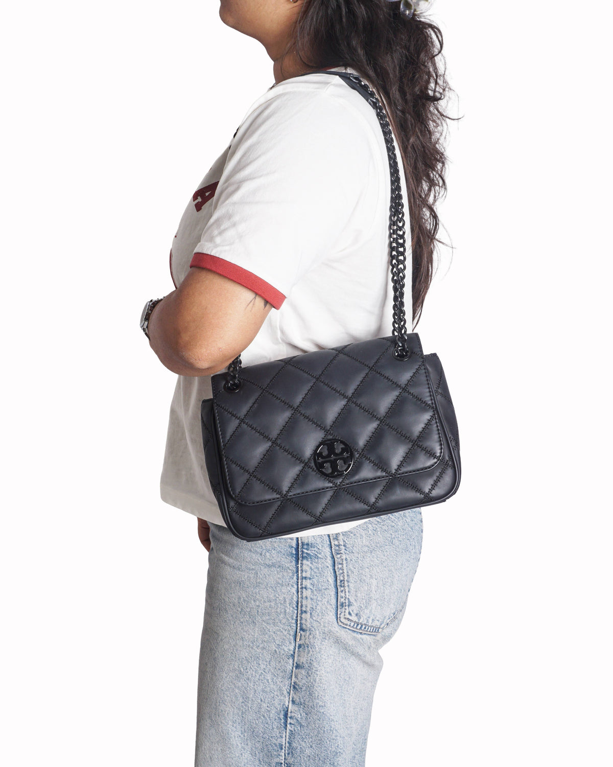 Tory Burch Black Quilted Leather Fleming Convertible Shoulder Bag