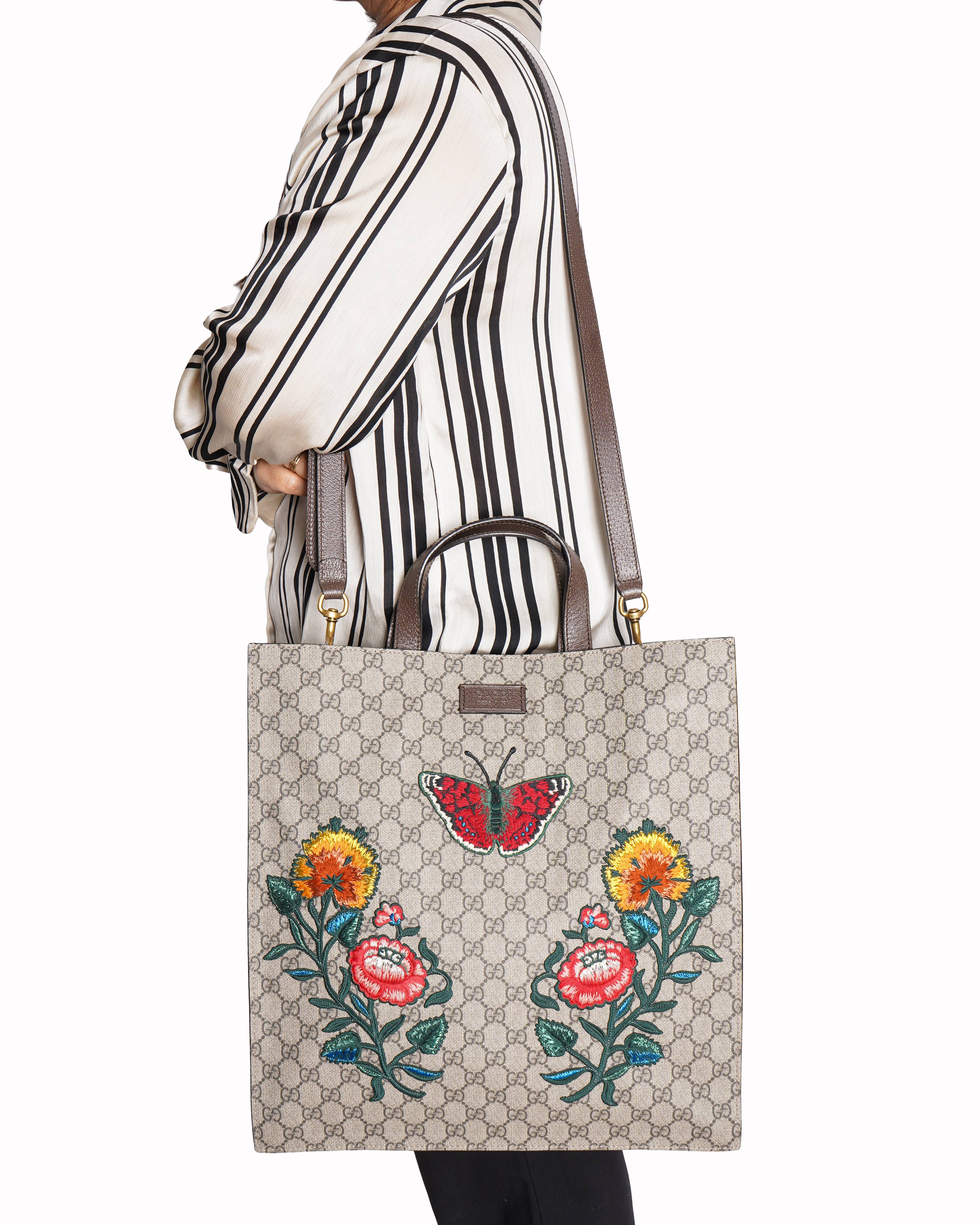 New Gucci GG Supreme Embroidery Tote Bag