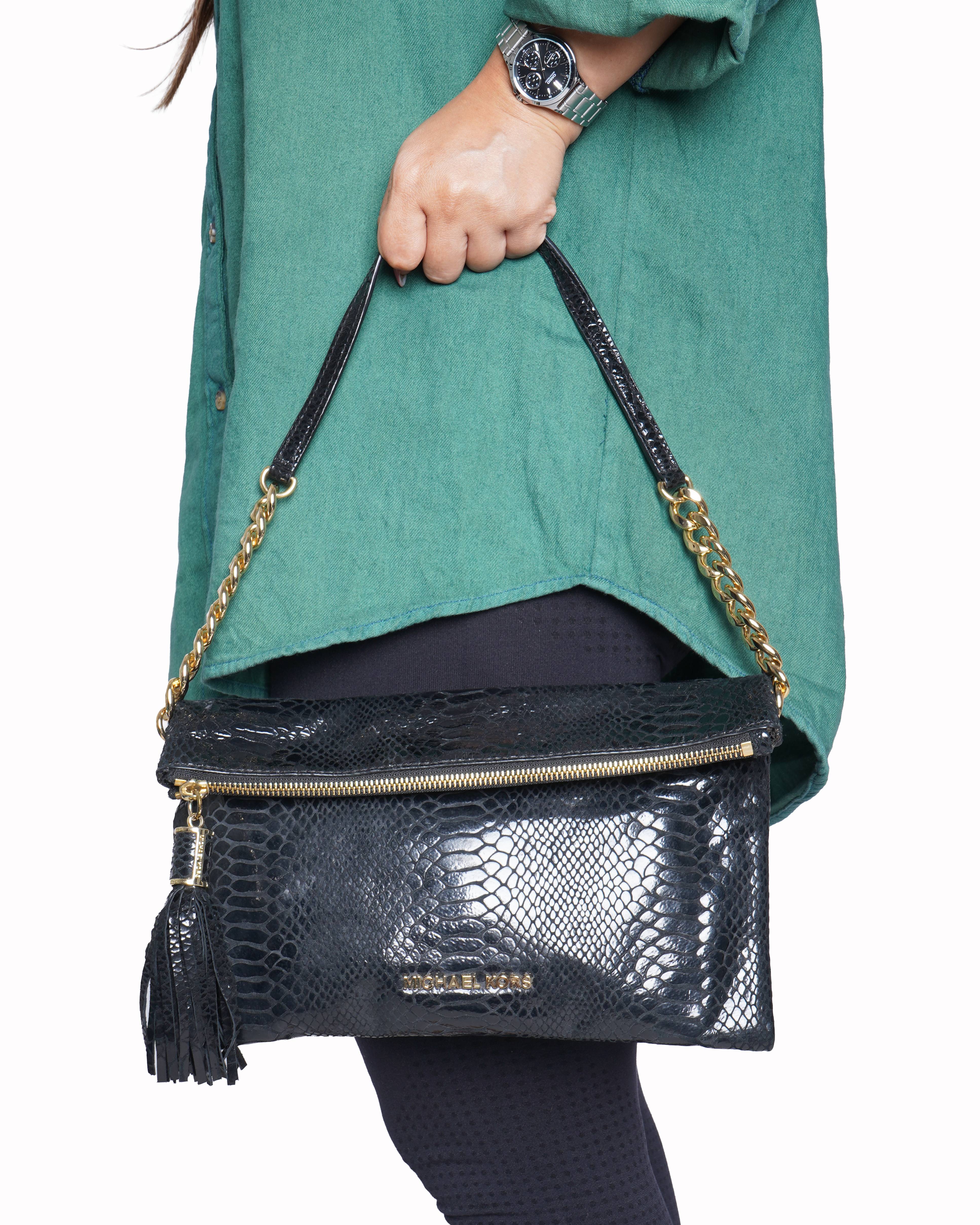 Michael Kors Python-Embossed Leather Shoulder Bag