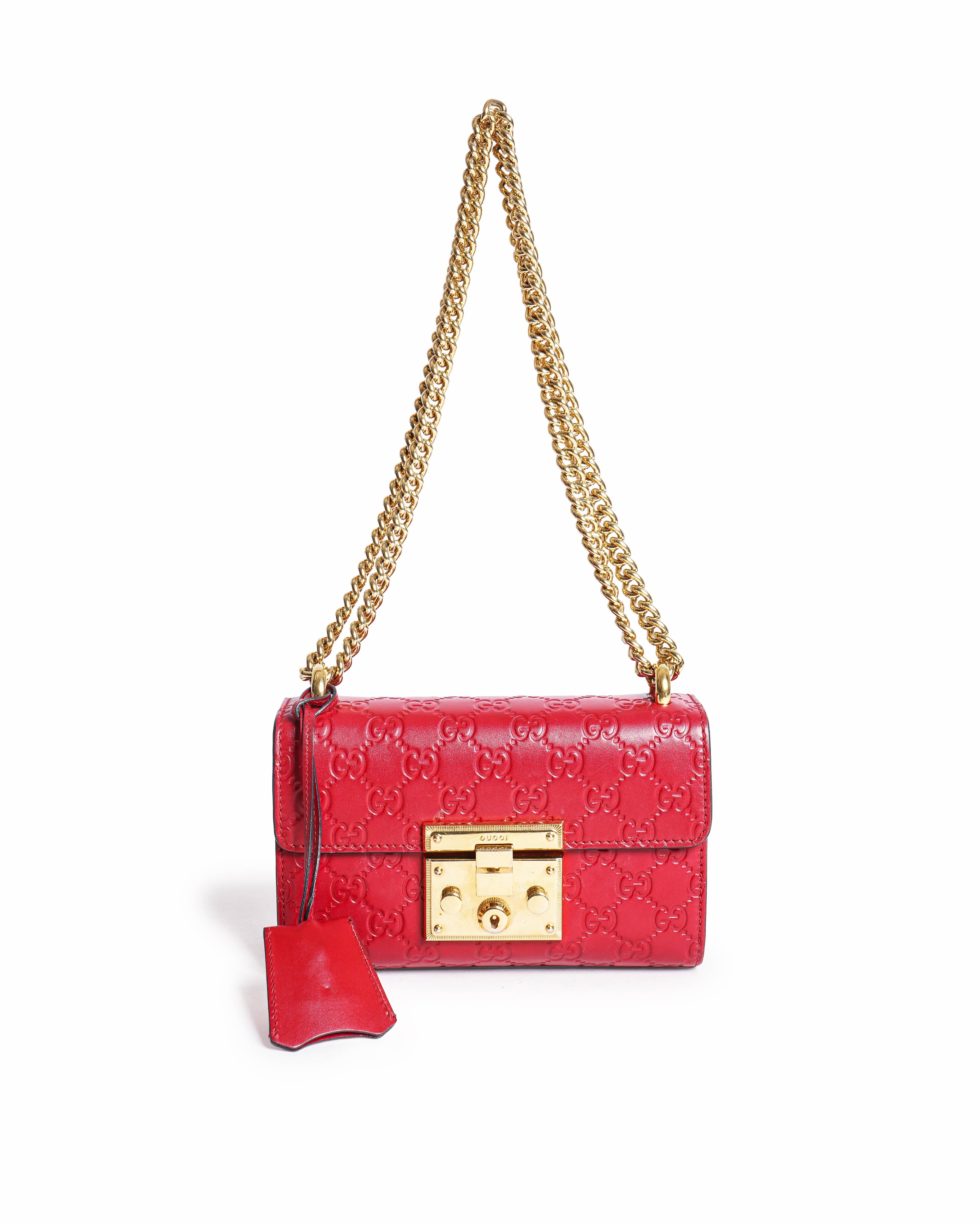 Gucci Small Padlock Shoulder Bag in Red Guccissima Leather