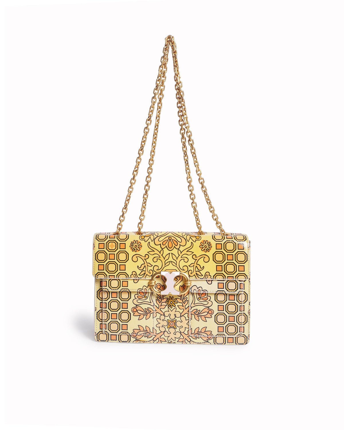 Tory Burch Kira Yellow & Orange Floral Printed Leather Shoulder Bag