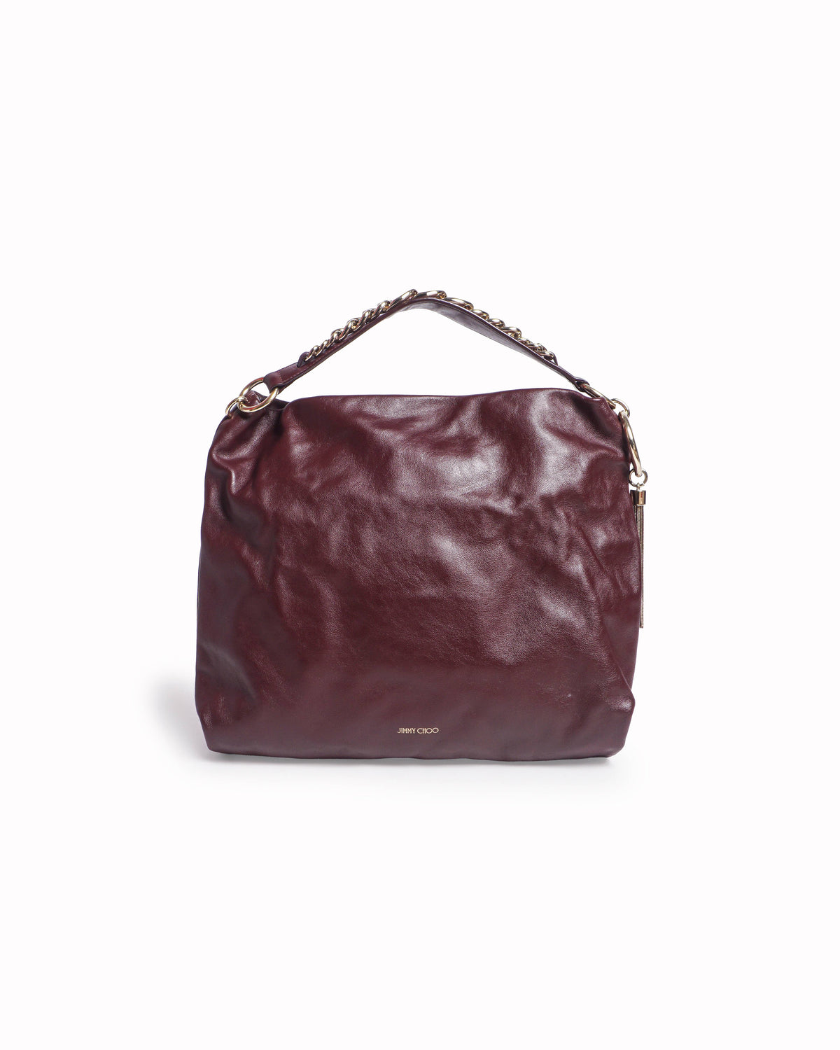 Jimmy Choo Deep Burgundy Leather Solar Chain Hobo Shoulder Bag
