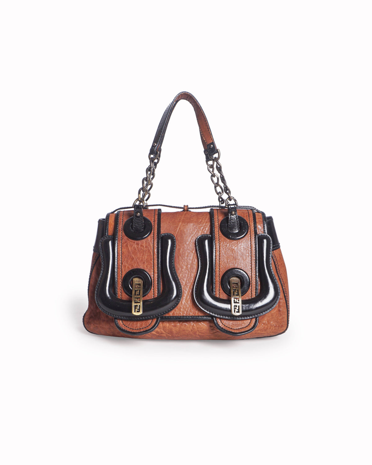 Fendi Maxi B Bag Cognac Hammered Leather Shoulder Bag