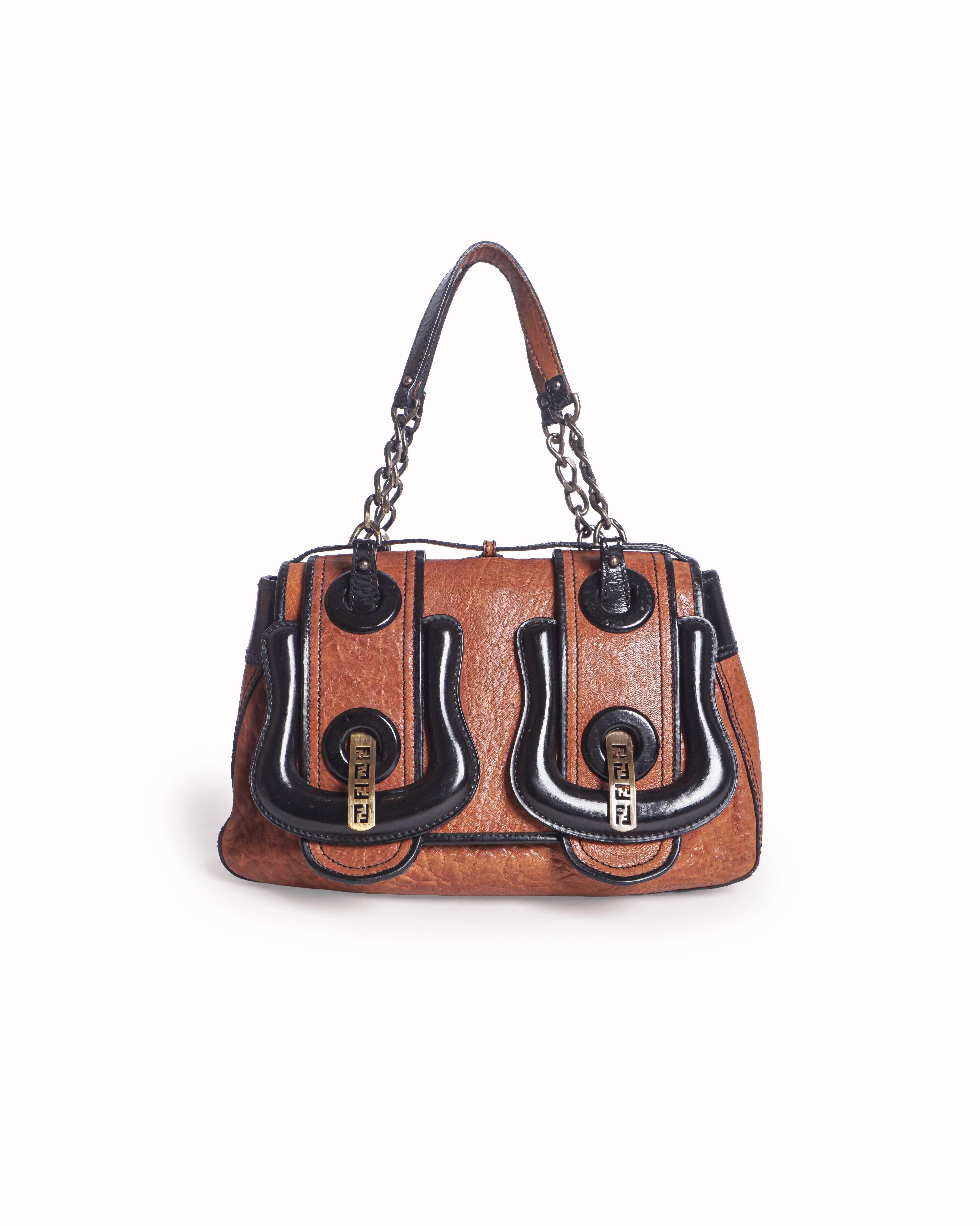 Fendi Maxi B Bag Cognac Hammered Leather Shoulder Bag