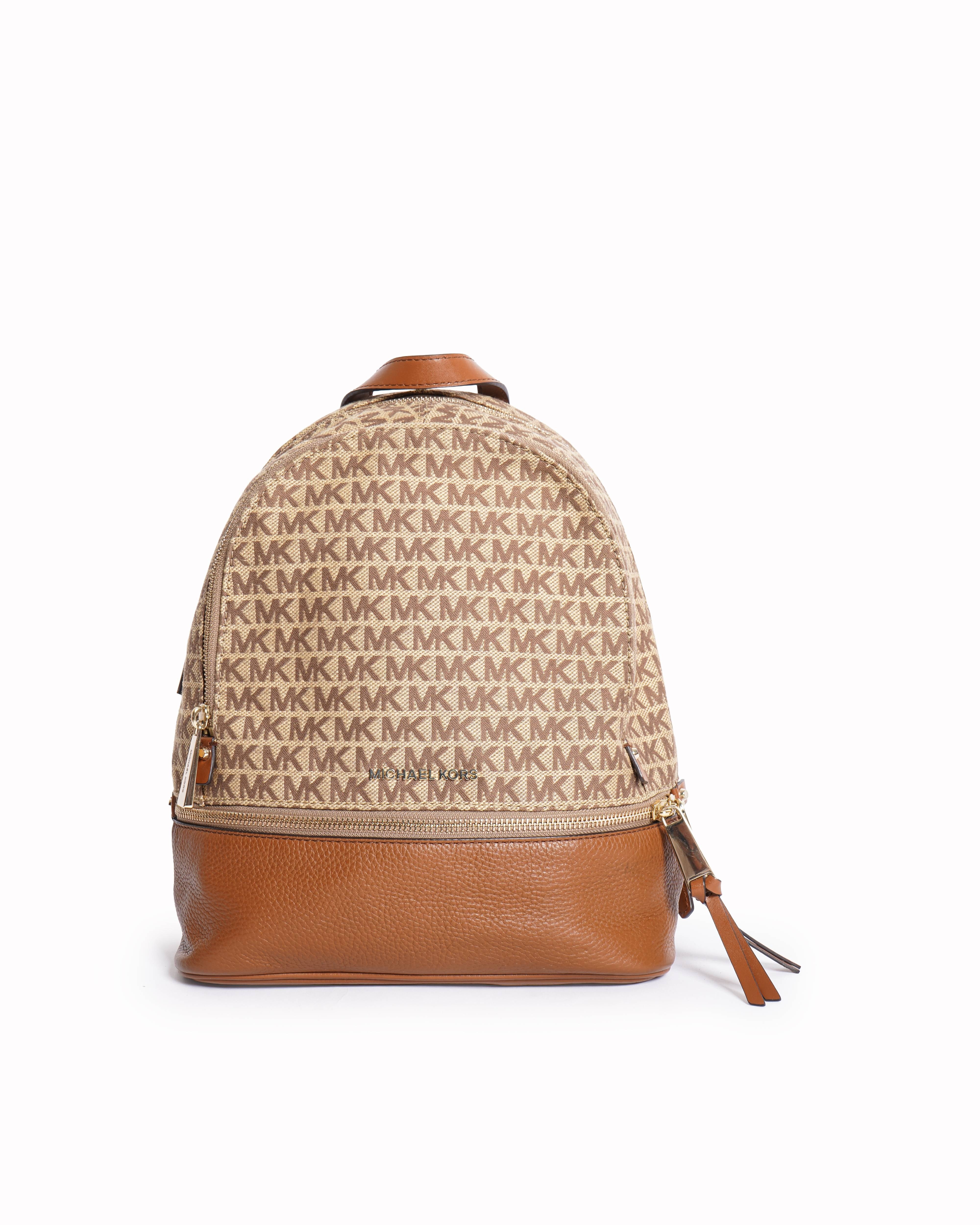 Michael Kors Beige & Tan Monogram Canvas Backpack