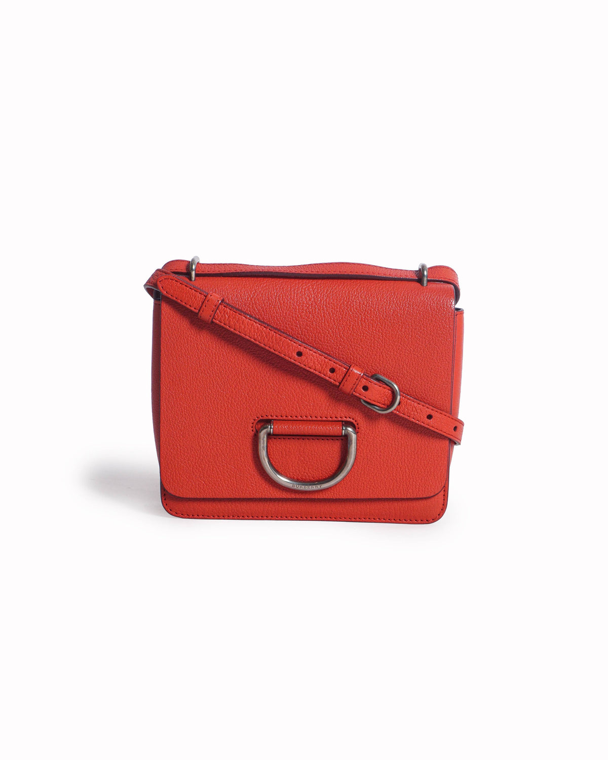 Burberry Coral Red Grained Leather Small D-Ring Crossbody Bag