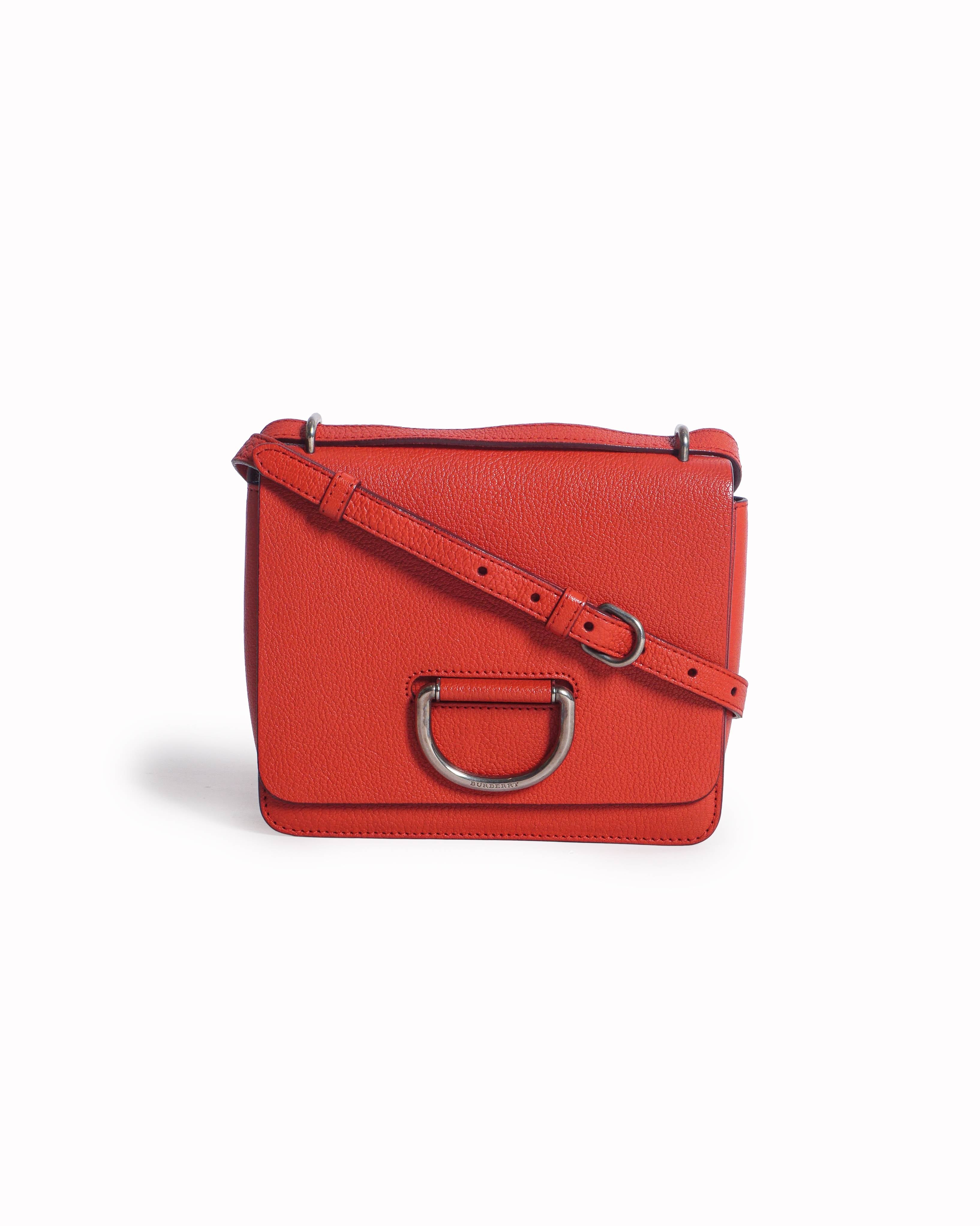 Burberry Coral Red Grained Leather Small D-Ring Crossbody Bag