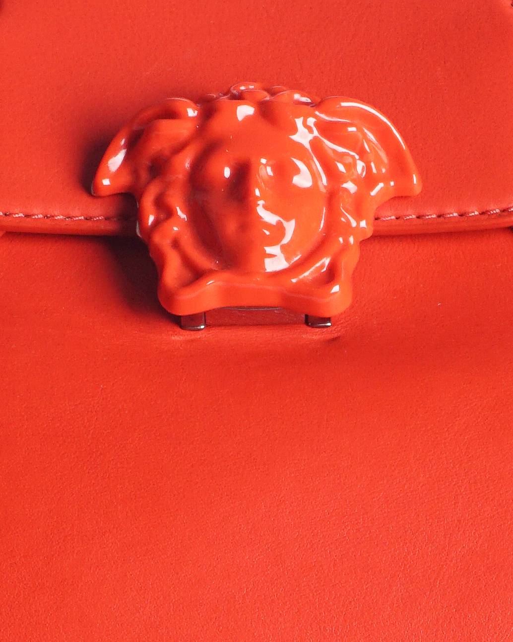 Versace Red Smooth Leather Palazzo Empire Medusa Shoulder Bag