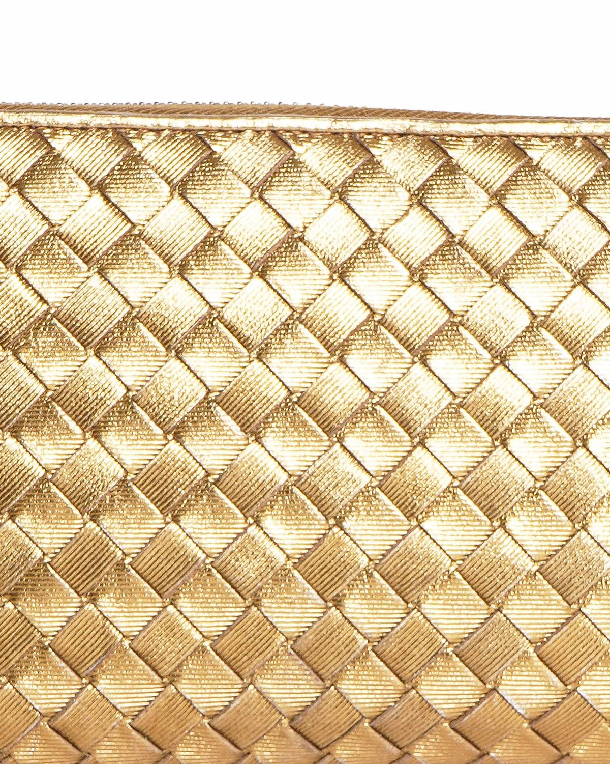Bottega Veneta Metallic Gold Intrecciato Zip-Around Wallet