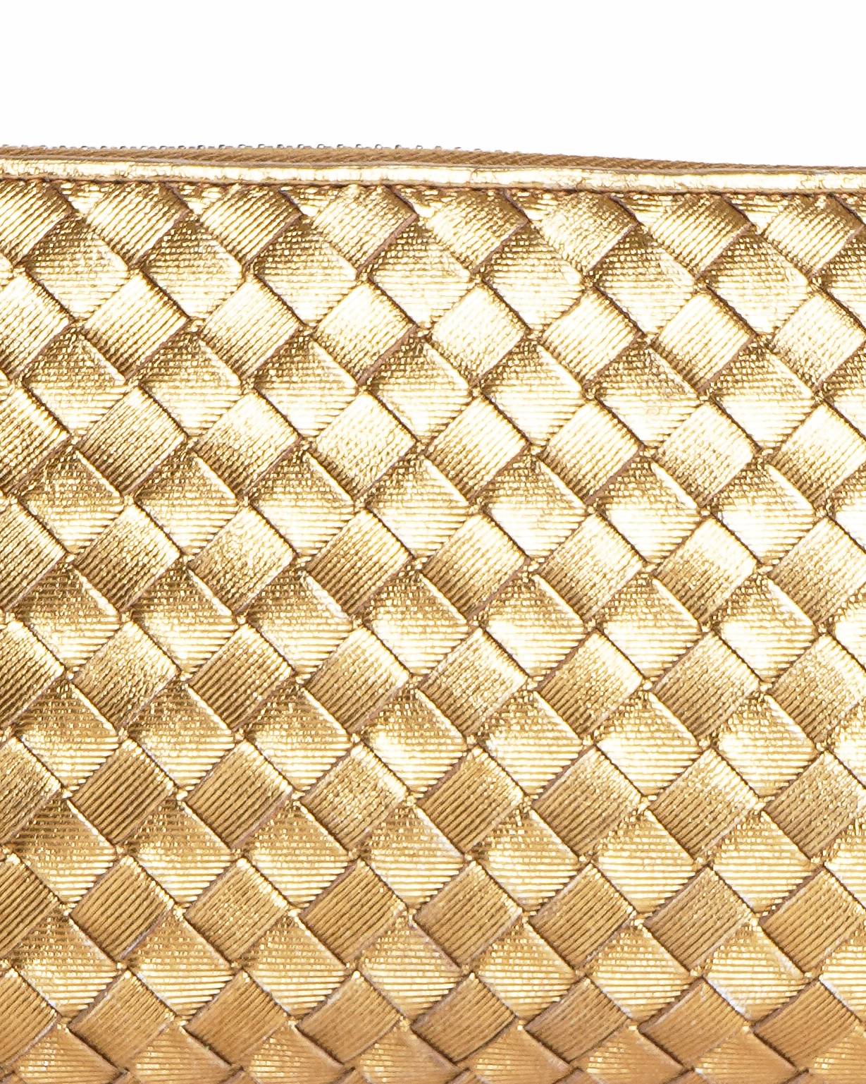 Bottega Veneta Metallic Gold Intrecciato Zip-Around Wallet