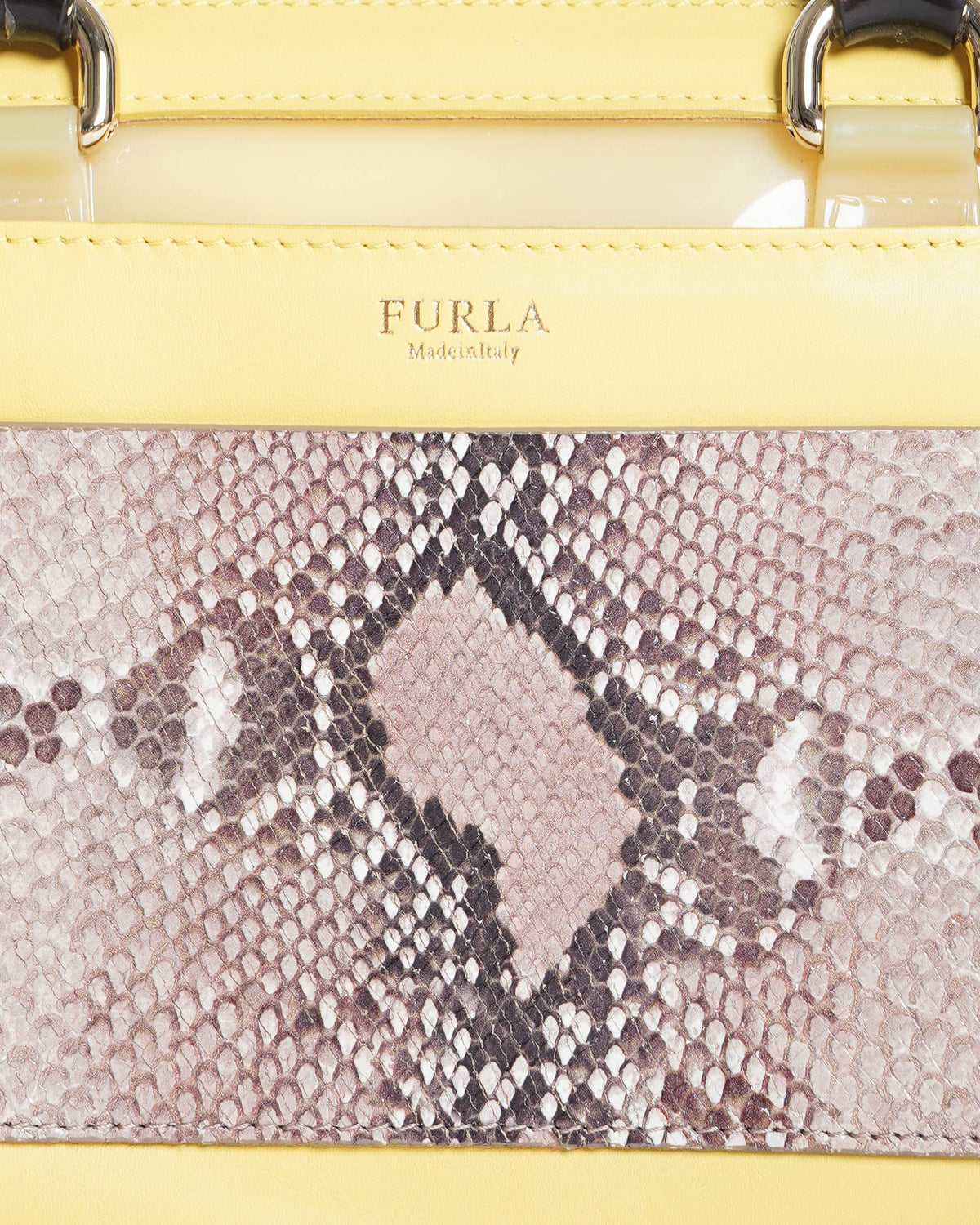 Furla Yellow Rubber & Embossed Snakeskin Leather Top Handle Bag