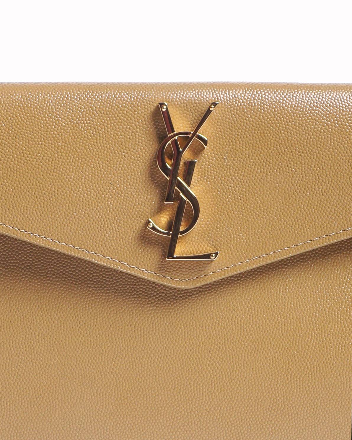 Saint Laurent Olive Beige Grain de Poudre Leather Uptown Pouch