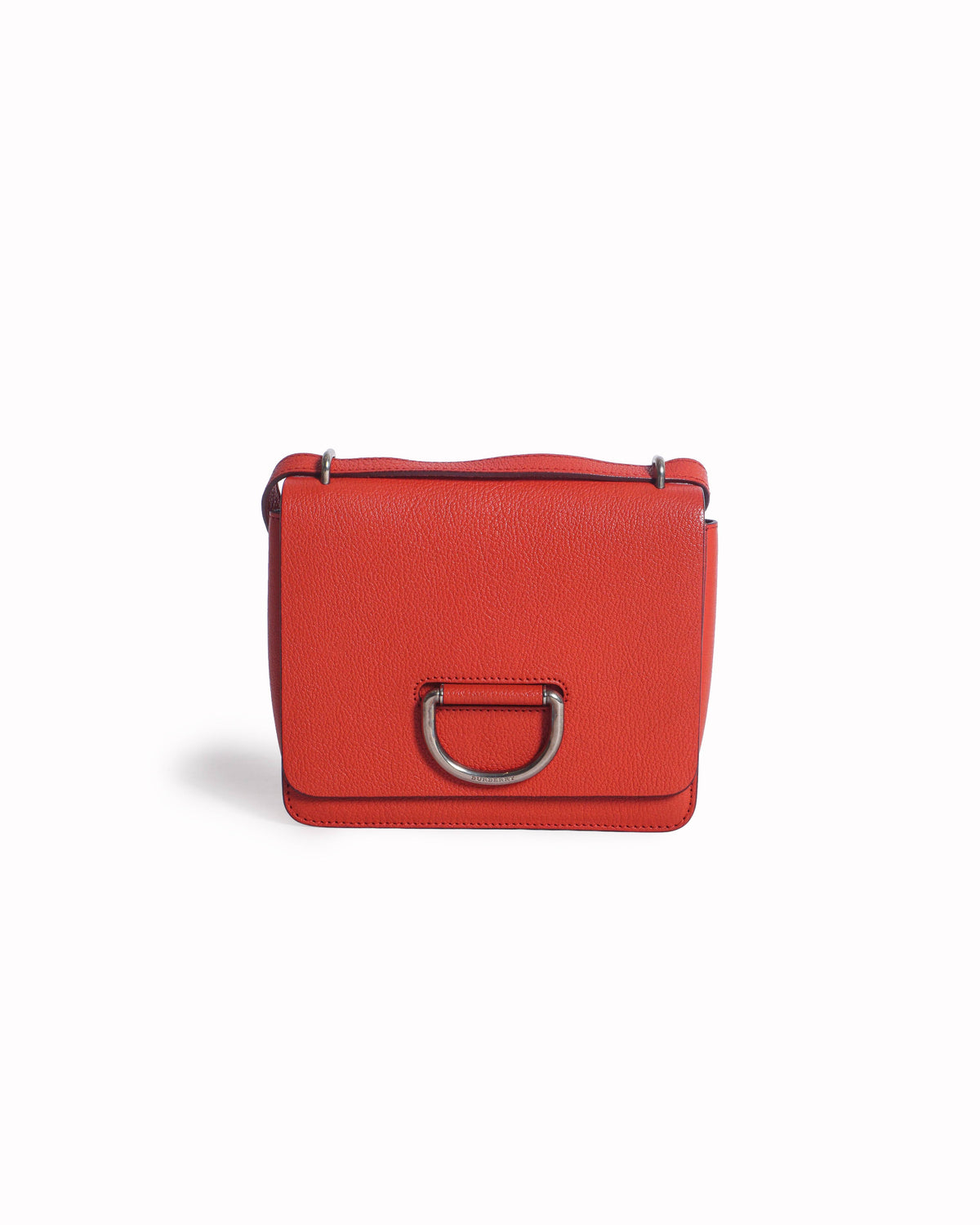 Burberry Coral Red Grained Leather Small D-Ring Crossbody Bag