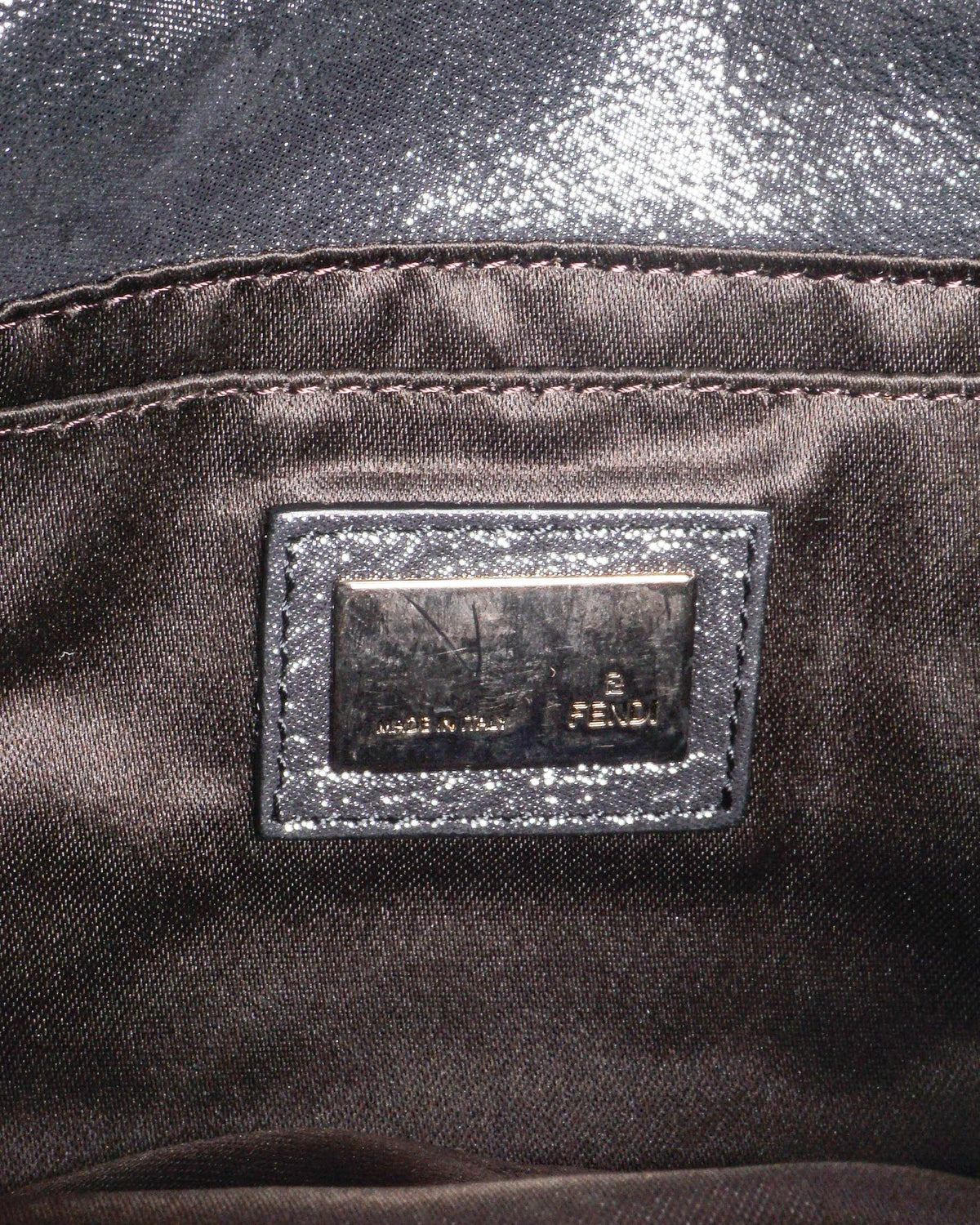 Fendi Metallic Silvertone Leather Mia Pochette Bag