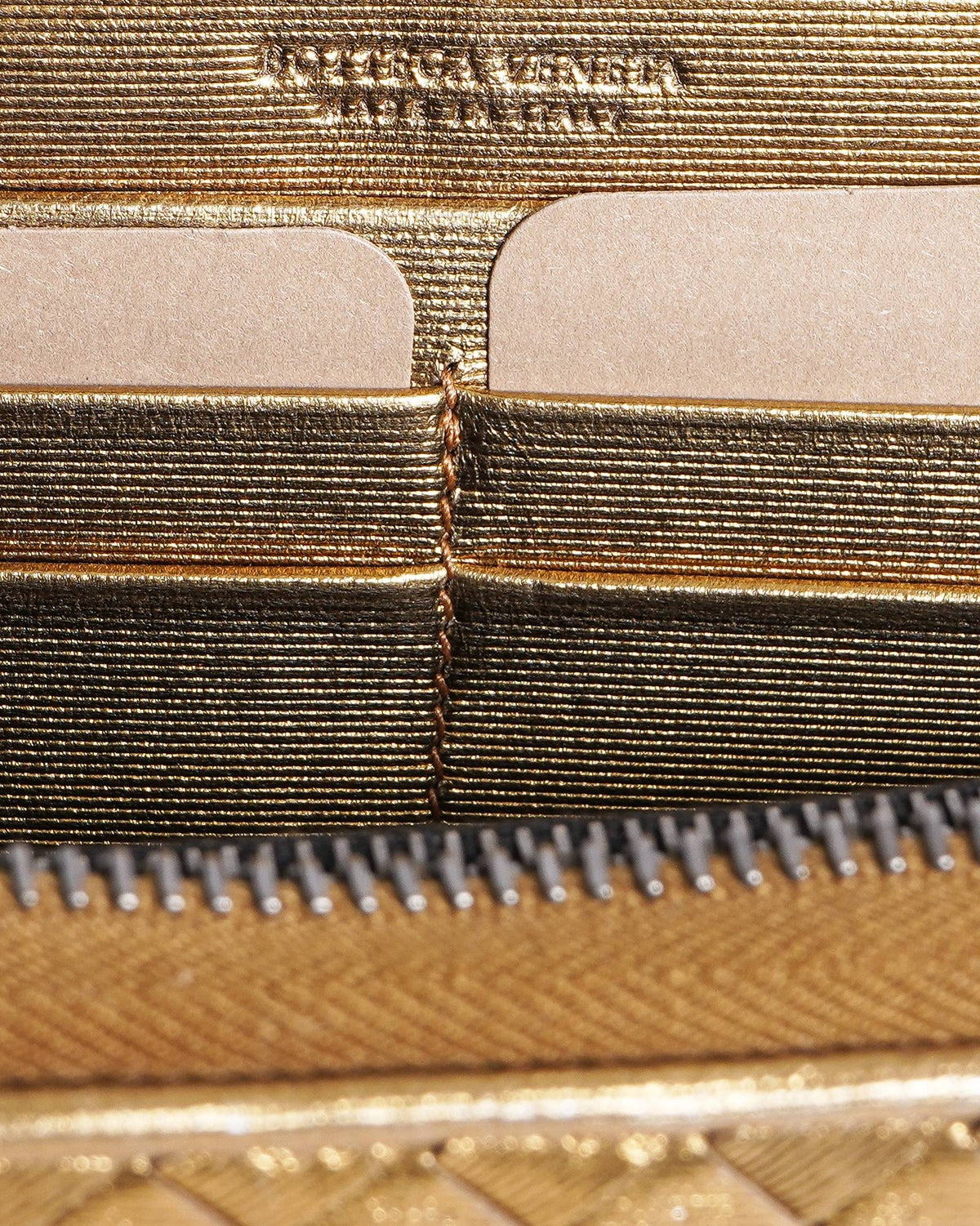 Bottega Veneta Metallic Gold Intrecciato Zip-Around Wallet