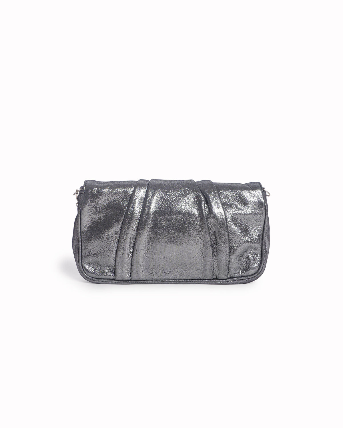 Fendi Metallic Silvertone Leather Mia Pochette Bag